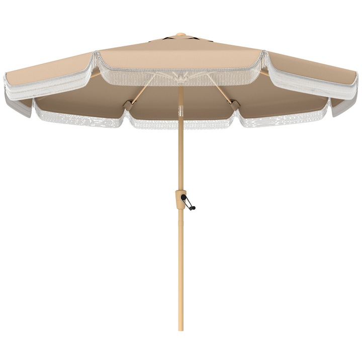 Umbrela de gradina, 266x238cm, reglabila, cu franjuri, khaki