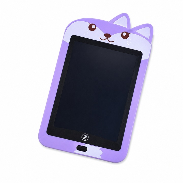Tableta LCD pentru Scris si Desen, Tabla Grafica Educativa Reutilizabila in Forma de Pisicuta, Ecran pentru Desen cu Buton de Stergere, Jucarie Educativa pentru Scriere, Desen si Invatare, Pentru Copii 3+ Ani, Mov