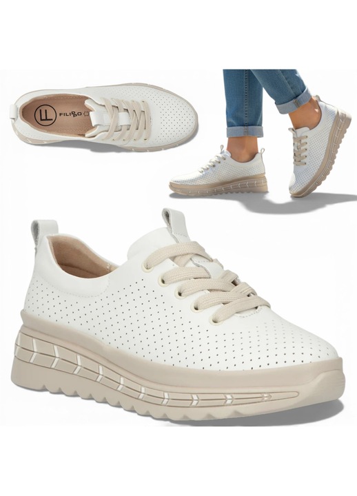 Sneakers Dama, Filippo, Fara Model, Piele Naturala, Comozi, Albi, Pe Platforma, Fekete