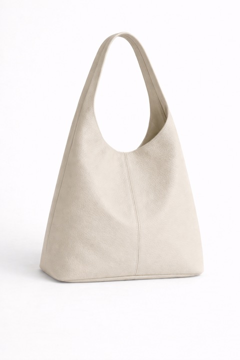 Geanta dama tip Hobo din piele naturala Milky, Format Mare, Casual, Crem