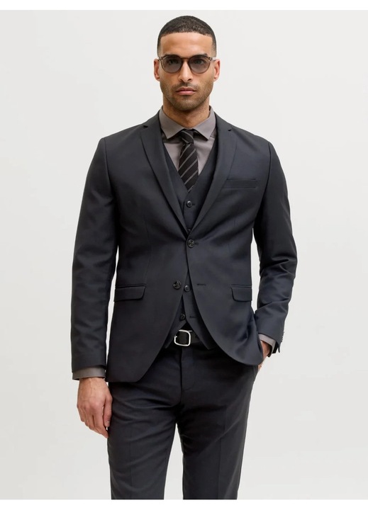 Jack & Jones Мъжко сако, от смес от вълна, Super Slim, JPRSOLARIS Premium, Черен