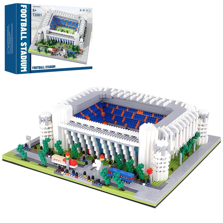 Set de blocuri de constructie Stadionul Real Madrid 3500 bucati, Bedee, Usor de asamblat, Microblocuri de constructie, Experienta exclusiva de colectie pentru fanii fotbalului, 24 x 7.5 x 28 cm