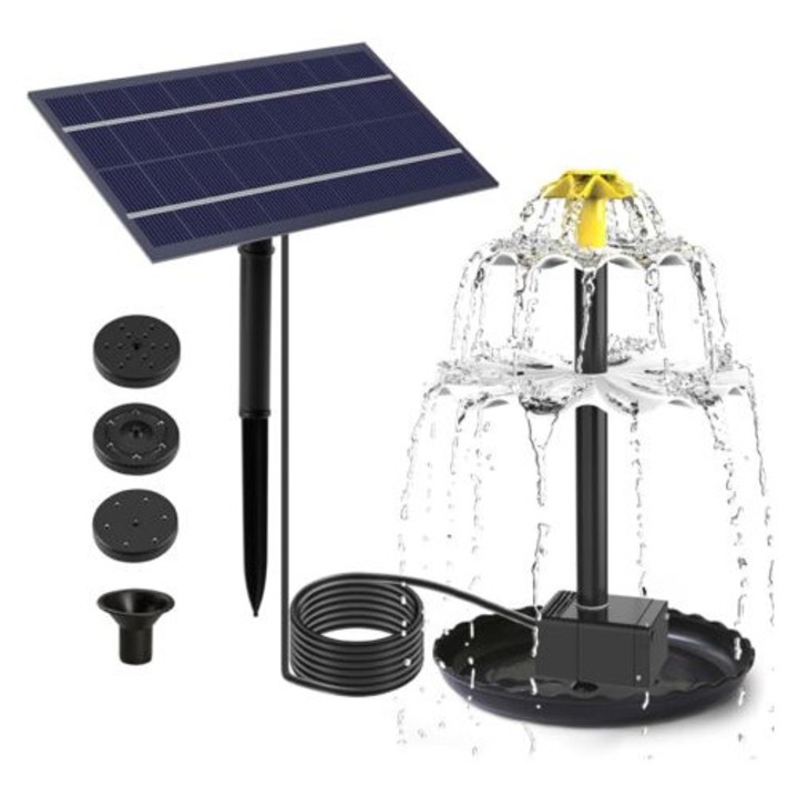 Fantana solara de gradina pentru exterior, pompa solara pentru iaz, fantani pentru pasari de exterior, pompa solara de udare pentru iazuri exterioare, fantana decorativa de gradina, pompa cascada pentru iazuri (2, 5 W)
