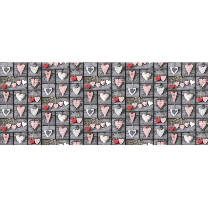 Pamut lepedő, 617E, 160 x 200 cm, szürke, rózsaszín szívecskés minta