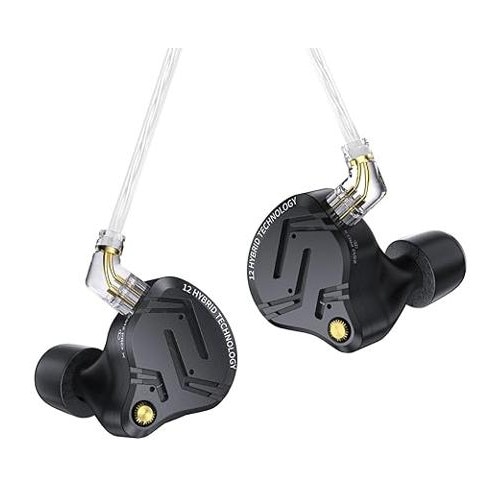 Casti KZ ZS12 PRO X cu fir, monitor intraauricular, IEM pentru gaming, hibride 5BA+1DD cu driver cu comutator de reglare pe 4 niveluri, complet metal, cablu detasabil, Micfrofon HD, Negru