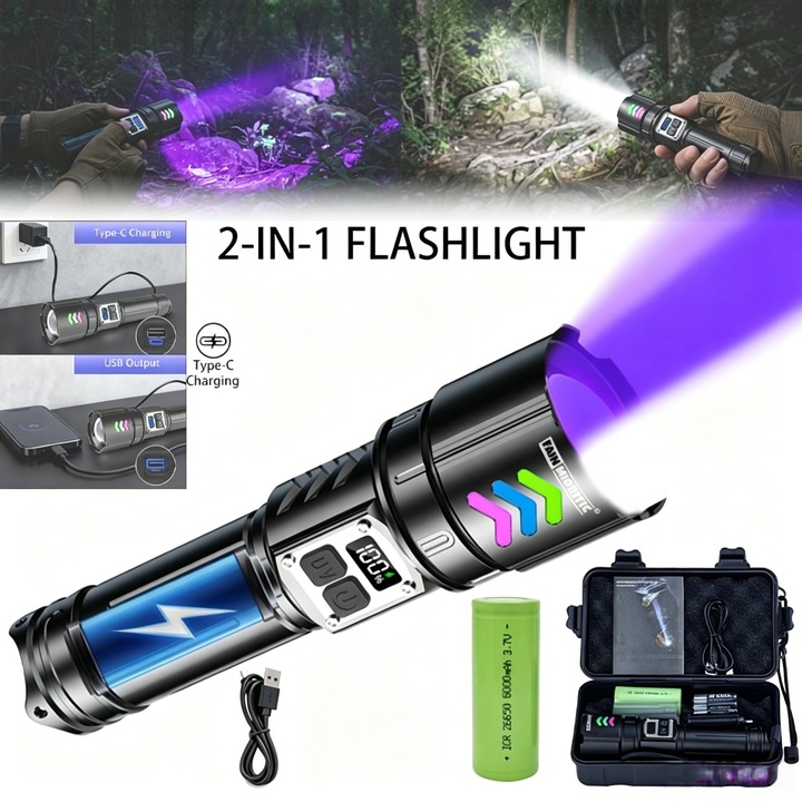 LED lámpa, kettős fényforrás, 5000mAh akkumulátor, adatkábel, díszdobozos csomagolás