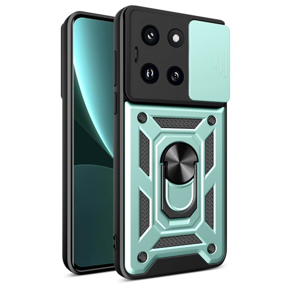 Husa pentru Motorola Edge 70 Fusion, protectie camere, Inel magnetic, set cu sticker, CamShield, Verde