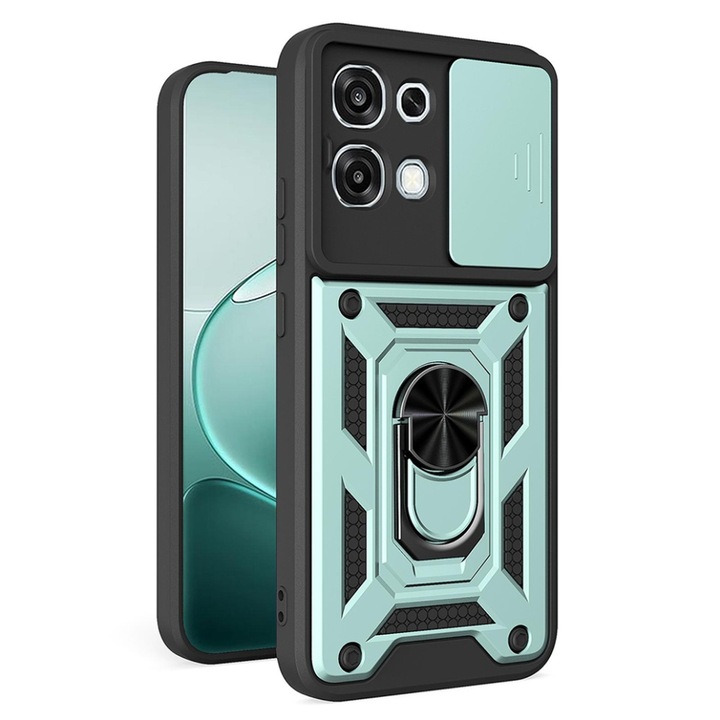 Husa pentru Oppo A6 Pro, protectie camere, Inel magnetic, set cu sticker, CamShield, Verde
