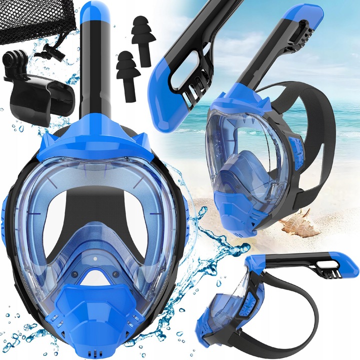 Renew Force teljes arcot fedő snorkelező maszk Drytop rendszerrel és GoPro tartóval, kék, L/XL