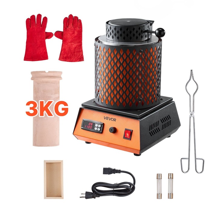 VEVOR elektromos olvasztókemence 1350W 1150°C 270x250x380mm 3kg kerámia