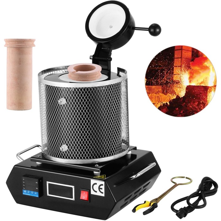 VEVOR digitális aranyolvasztó kemence 1350W 1150°C fekete 7.5x17cm szett