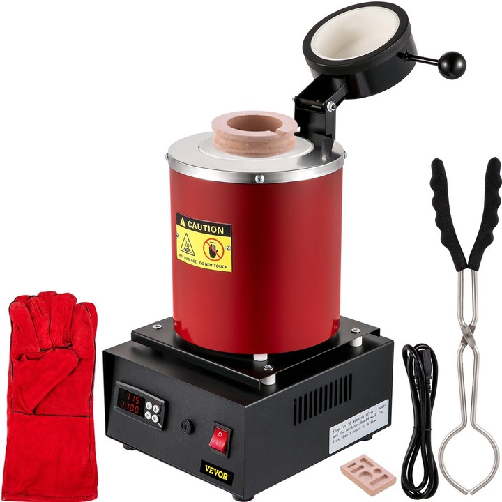 Cuptor topire aur VEVOR 1350W digital cu creuzet ceramic 3kg si matrita 38x24x21cm