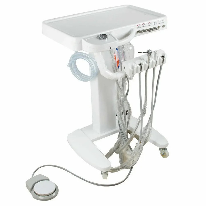 Carucior stomatologic, Unitate pe carucior, Portabil si mobil, Conector 4 gauri, Cadru metalic, Necesita asamblare