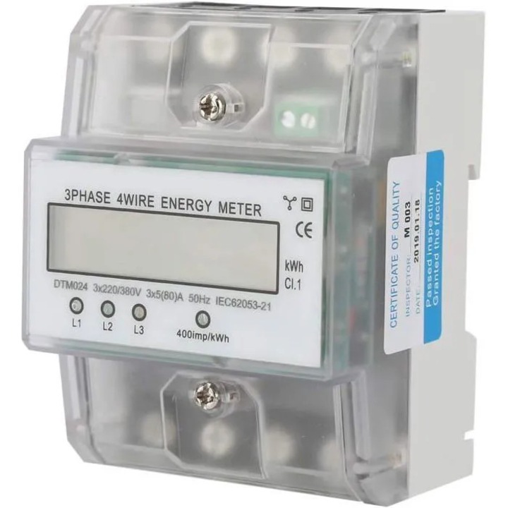DTM024 digitális háromfázisú energiamérő, LCD, 3x220x380V, 3x5-80A