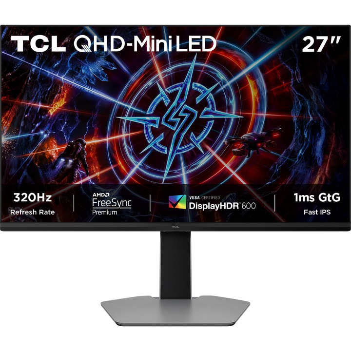 Monitor Gaming QD-Mini LED TCL 27P2A Pro, 27", QHD (2560x1440), 320Hz, 1ms GTG, AMD FreeSync™, G-Sync™ Compatible, HDR600