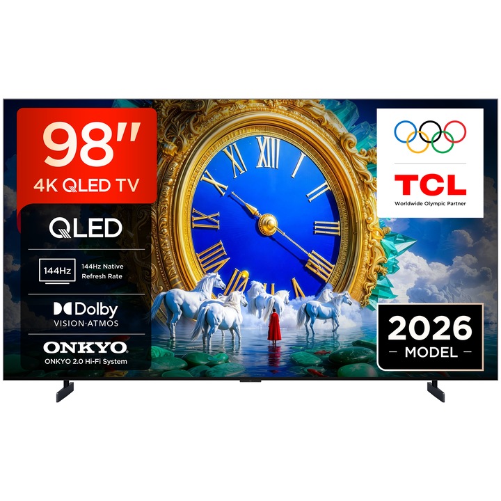 Televizor TCL QLED Art 98A400, 248 cm, Smart Google TV, 4K Ultra HD, 144Hz, Clasa D (Model 2026)