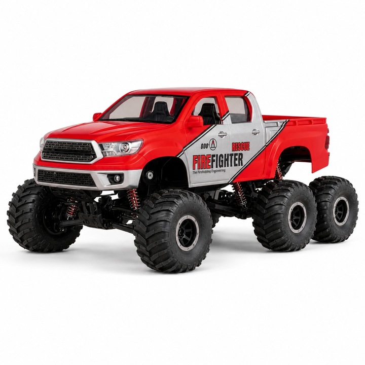 RC Off-Road Desert Safari Tűzoltóautó Gyerekeknek és Felnőtteknek, 6x6 Távirányítós Jármű 2.4GHz Távirányítóval, Mentő Pickup Újratölthető Akkumulátorral, Nagy Kerekek Egyenetlen Terepre, 1:12 Méretarányú Modell, Piros