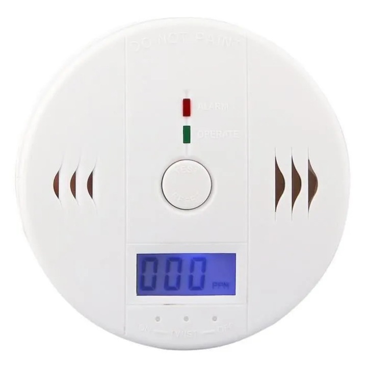 Detector monoxid de carbon portabil alb compact cu alarma integrata