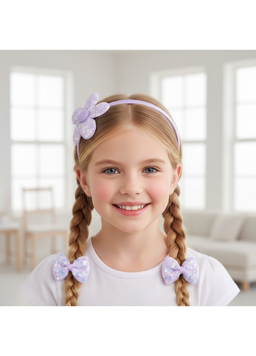 Set 3 accesorii de par pentru fete, A2-3437-7A, mov