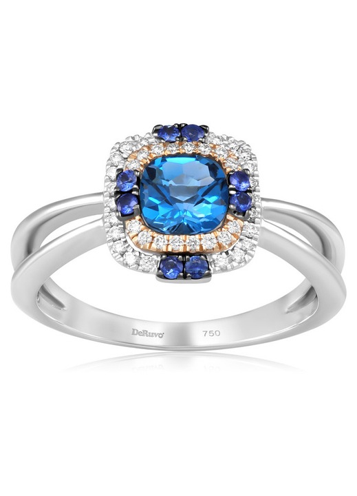 Inel Aur 18k Diamante, Safire, London Blue Topaz DERUVO, R7340LBTLS-WR55, Marime 55