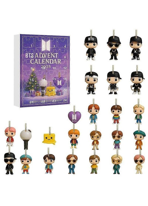 BTS fiúk 2D akril kulcstartó adventi naptár 24 napos többszínű