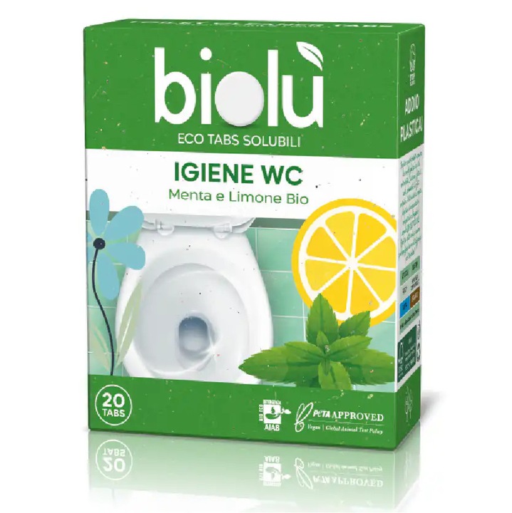 Biolu környezetbarát WC tabletta mentával és citrommal, 20 darab, 47,5g