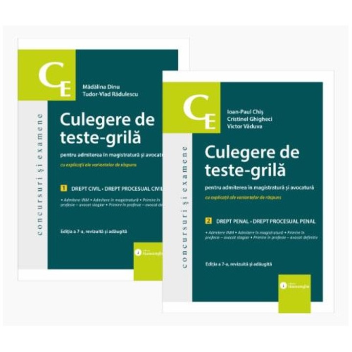 Culegere de teste-grila pentru admiterea in magistratura si avocatura. Editia a 7-a, 2 volume: 1. Drept civil. Drept procesual civil 2. Drept penal. Drept procesual penal, Victor Vaduva