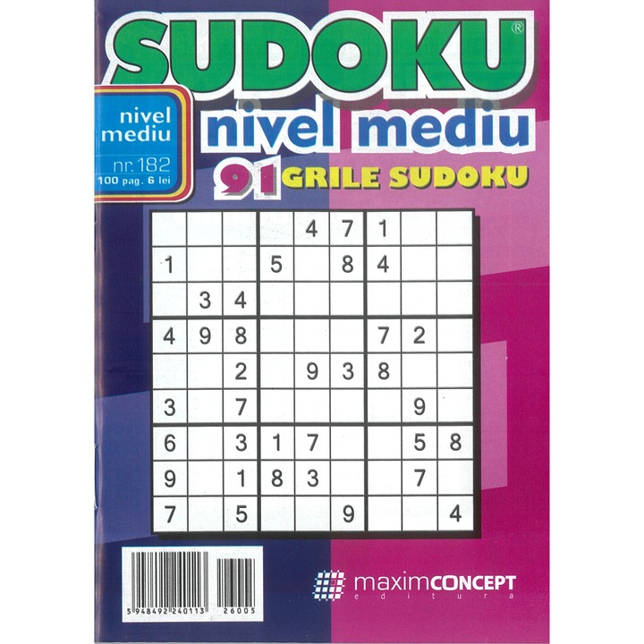 Sudoku nivel mediu 182, nivel mediu - Maxim Concept