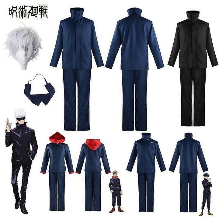 Jujutsu Kaisen Gojo Satoru cosplay jelmez szett, póló, nadrág, fekete maszk