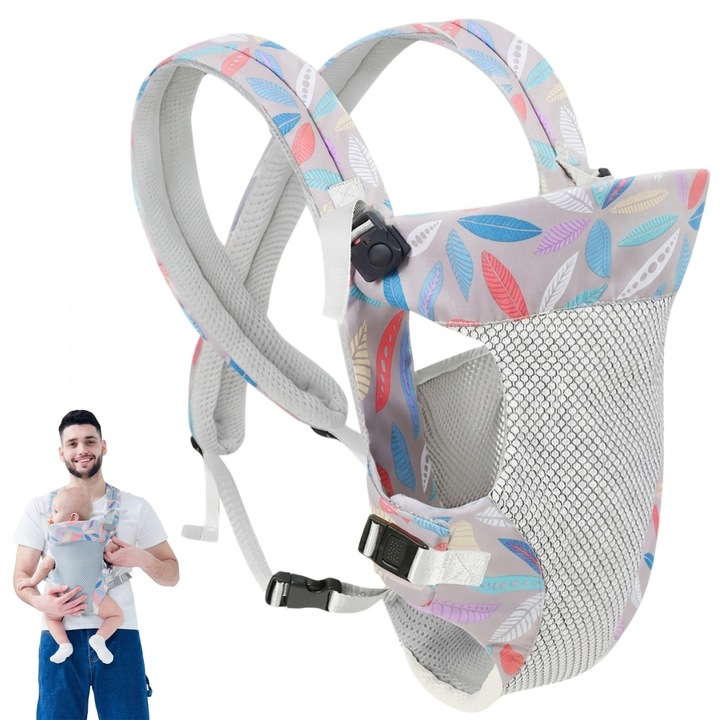 YOUKUKE® Premium Bliss Ergonomikus Babahordozó 4 az 1-ben, Babahordozó Funkció, Fejtámasz, Deréktámasz Szíj, Párnázott Válltámasz, Max. 20 kg, Szürke