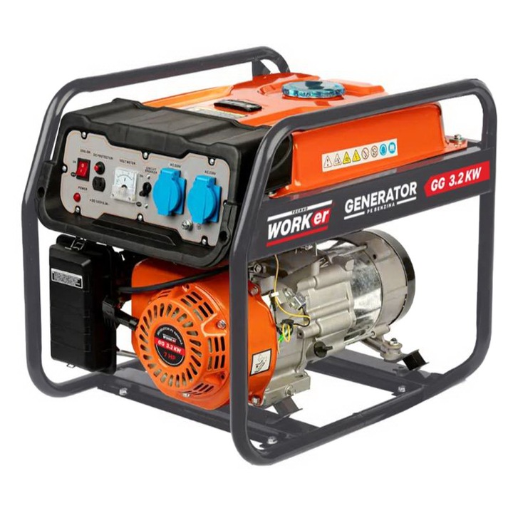 Generator Electric pe Benzina Technoworker GG 3.2KW, Motor OHV 7CP, AVR, Rezervor 15L, 2 Prize 16A, Senzor Ulei, 3000 RPM