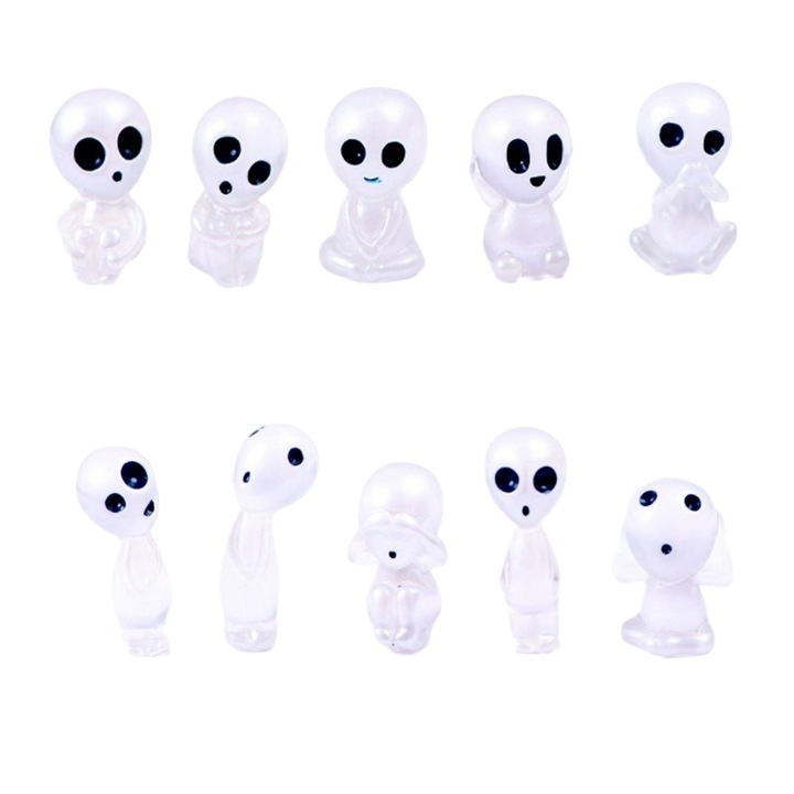 Világító földönkívüli figurák, 10 darabos szett, 5x3cm