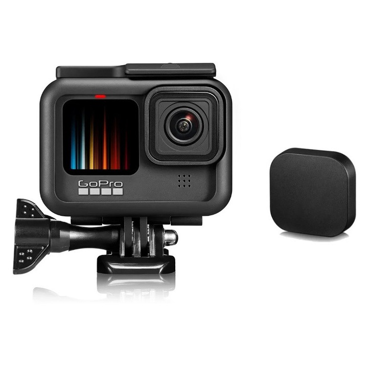 Sistemul de Prindere si Carcasa de protectie pentru GoPro Hero 9, 10, 11, 12, impreuna cu Capac de Protectie pentru Lentila, rezistenta la socuri impreuna cu prindere QR