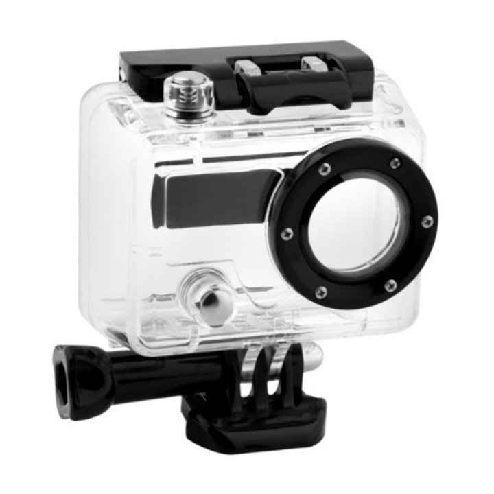 Sistemul de Prindere si Carcasa Waterproof pentru GoPro Hero 1, 2, rezistenta la soc, impreuna cu QR si Surub