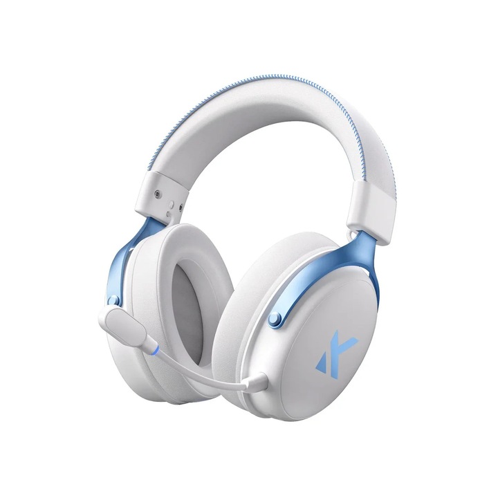 Casti Gaming Wireless MCHOSE V9 PRO cu Sunet Surround 7.1 pentru PS5 PS4 PC SWITCH, Casti Gaming TOPSPEED, Microfon cu Anulare a Zgomotului, Baterie 250Hr, Latenta Scazuta de 15ms, Usoare, BT 5.3 pentru Jocuri FPS, Alb-albastru
