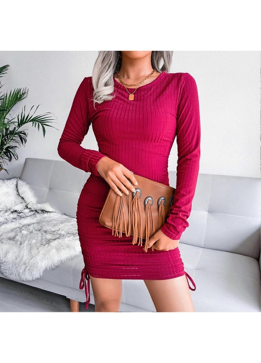 Rochie Bodycon, rosu, croiala slim fit, mini tip petrecut, maneca lunga, L INTL