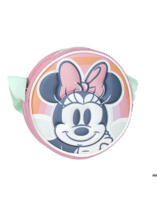 Gyerek válltáska Minnie Mouse rózsaszín zöld 22x18cm szintetikus cipzár