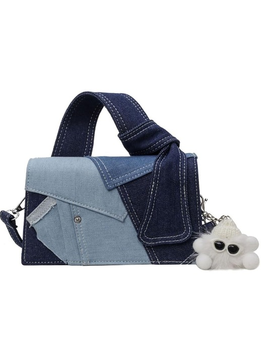 Geanta crossbody pentru femei, AFKSMILE, Geanta de mana umar, Cu curea detasabila si fermoar, Design versatil, Spatiu generos, Usoara si durabile, Pentru transport la iesire, Denim, 20*12*7cm, Albastru