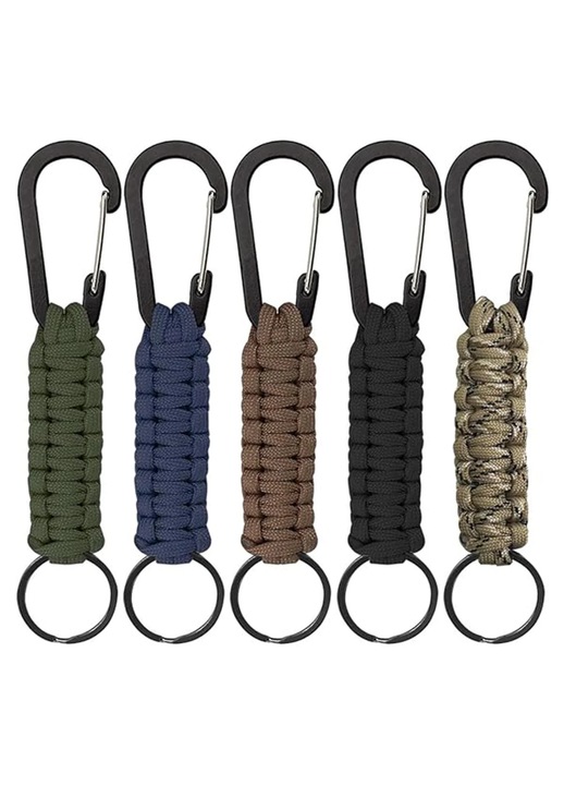 Paracord kulcstartó szett, fém karabinerek, többszínű, uniszex