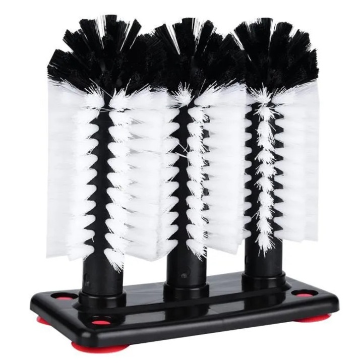 Perie de curatare cu 3 peri din nylon, suport plastic, fixare chiuveta, 1 buc
