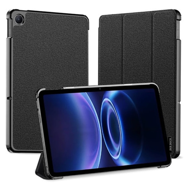 Dux ducis domo tabletvédő álló, bőr hatású, aktív flip, oldalra nyíló, trifold, asztali tartó, textil minta, fekete, kompatibilis: Redmi Pad 2 9.7