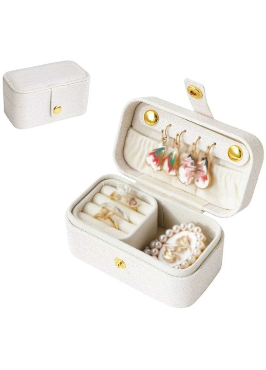 Cutie bijuterii portabila, piele sidef, organizator inele si cercei, 9.5x5x5cm