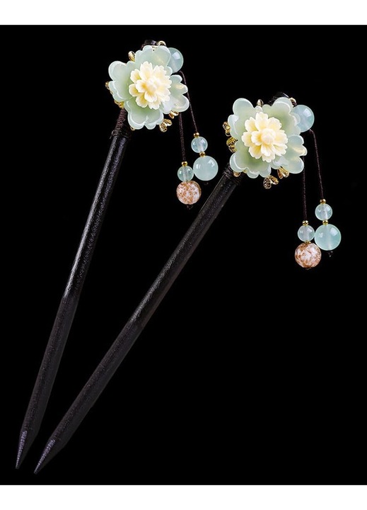 Set 2 agrafe par vintage lemn, flori elegante, maro, 8x3cm