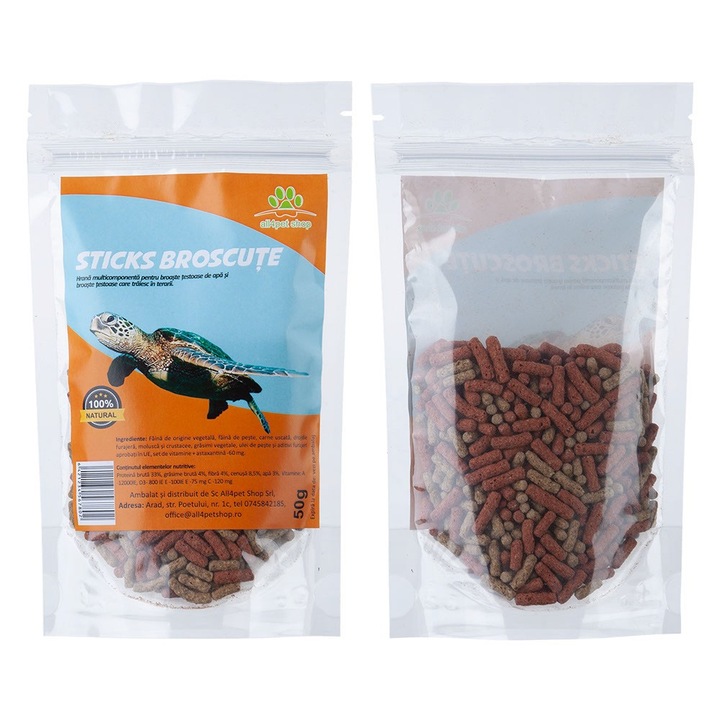 Пръчици храна за костенурки, All4pet Shop, 50 г, с микроелементи и астаксантин