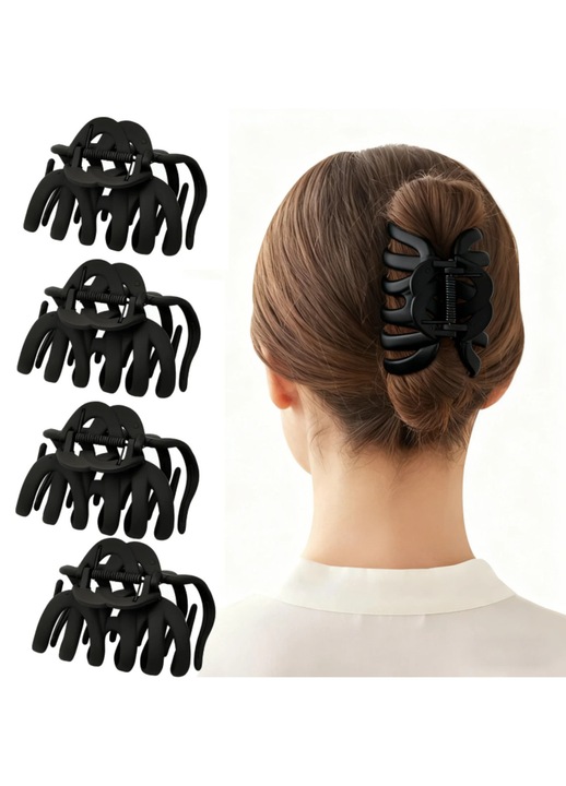 Set 4 agrafe mari negre antiderapante mat pentru par