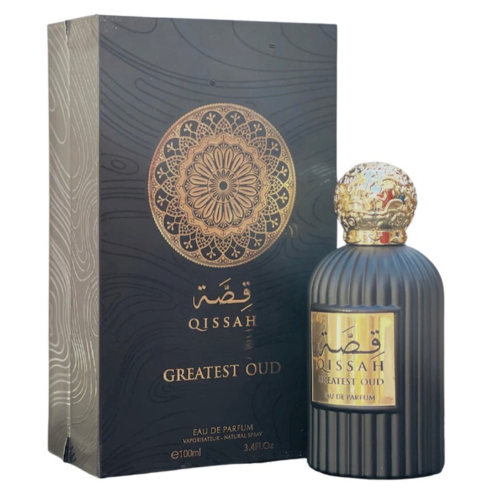 Fragrance World Qissa Greatest Oud Parfümvíz, Unisex, 100 ml 2 ml-es mintával