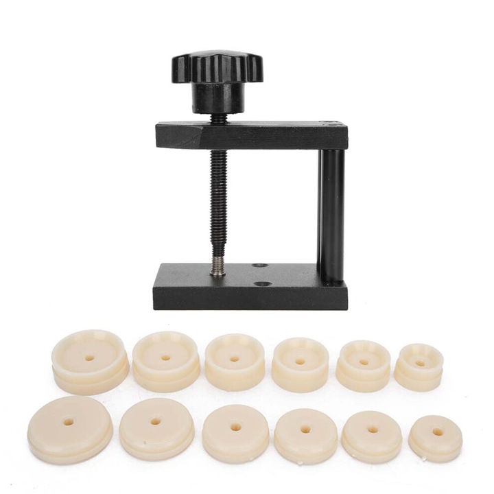 Set scule presare ceas, 12 matrite negre, maner rotativ, negru, compact