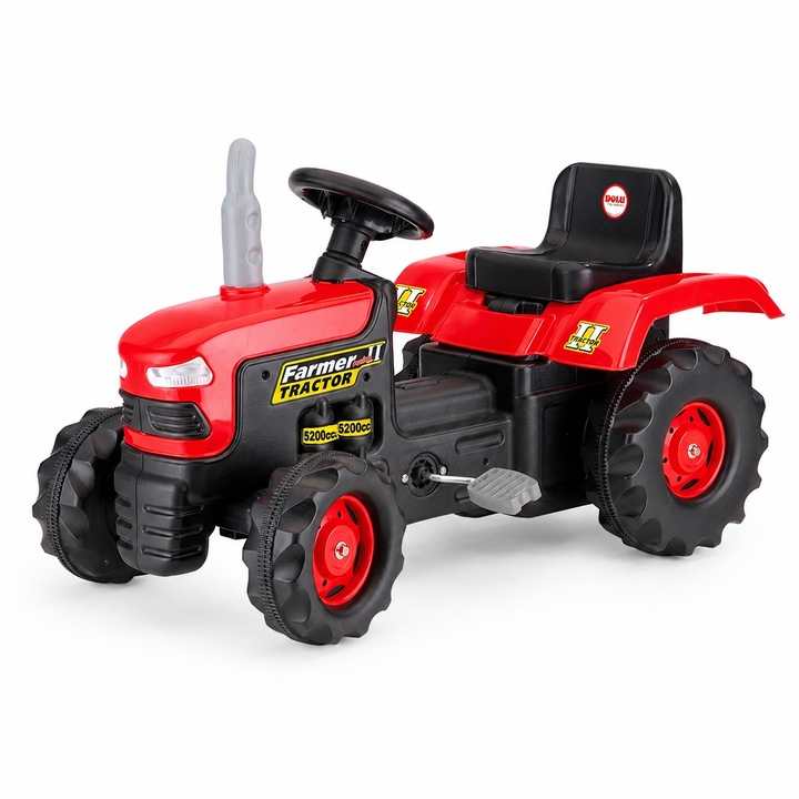 Tractor cu Pedale pentru Copii cu Volan si Claxon, Vehicul pentru Exterior din Plastic Rezistent si Elemente Metalice, Tractor pentru Joaca Activa, Dezvoltarea Coordonarii si Motricitatii, Copii 3+ Ani, Rosu