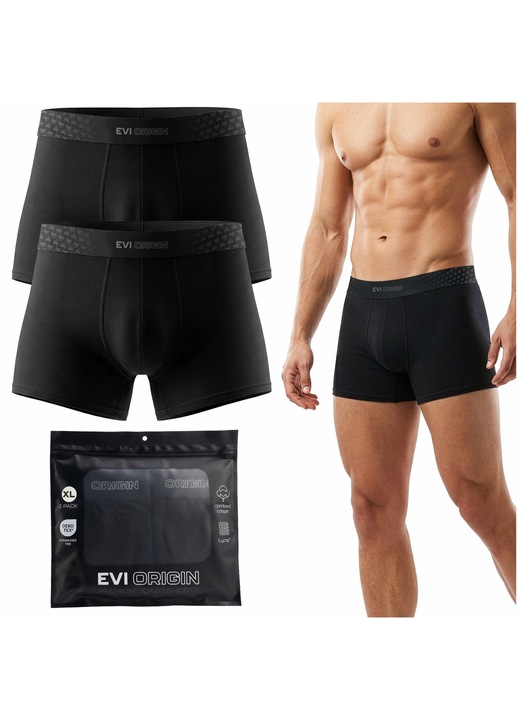 2 db Férfi Boxer Szett EVI ORIGIN ICON, Midnight Sky, XL méret, 95% Prémium Fésült Pamut, Oldalvarrás nélküli, OEKO-TEX, Fekete