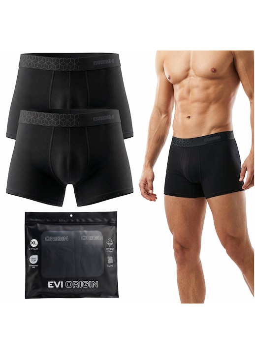 2 db Férfi Boxer Szett EVI ORIGIN ECHO Midnight Sky, XL méret, 95% Prémium Fésült Pamut, Oldalsó varrás nélküli, OEKO-TEX, Fekete